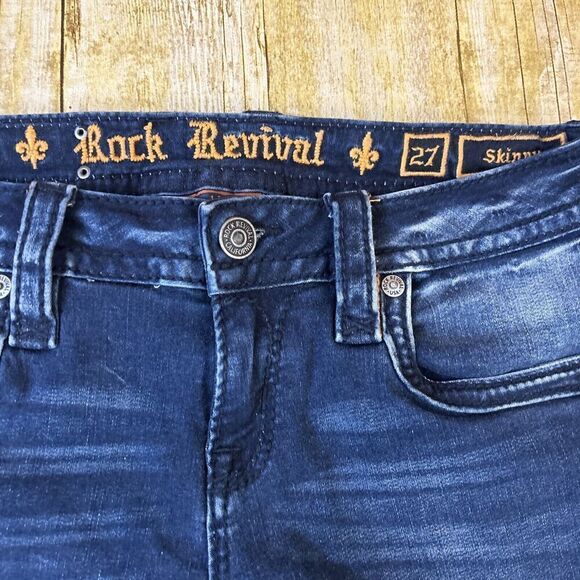 Rock Revival Skinny Jeans Womens Thick Stitch Jeans Mena Size 27 (31X32) - Picture 9 of 16